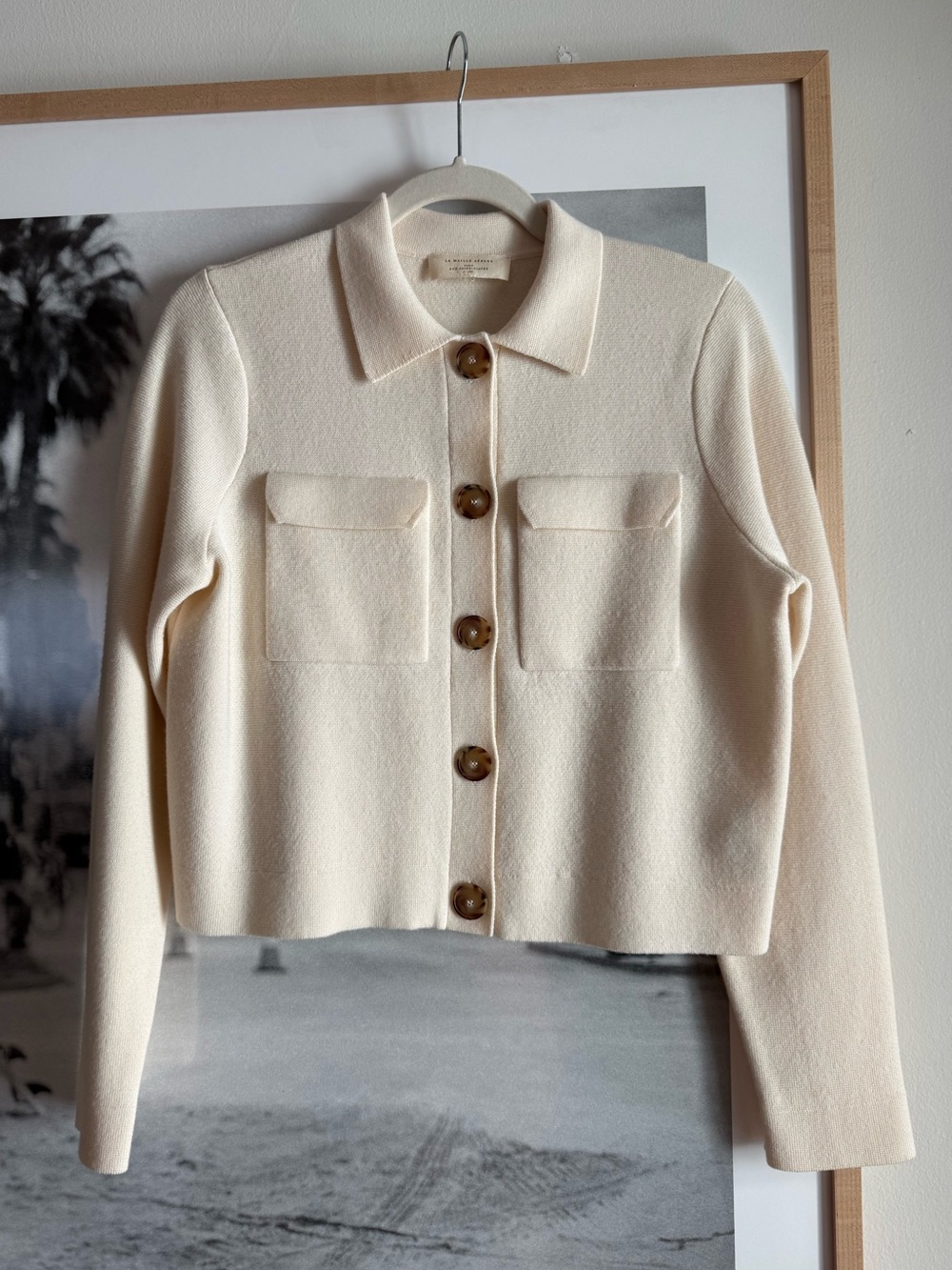 Sezane Cream Button-Down Blazer Jacket